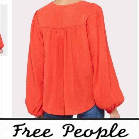 Free People Long Sleeve v neck We the people Boho Pink Coral Wrap Blouse XS - Picture 2 of 6